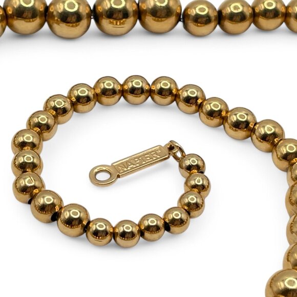 Vintage NAPIER Gold Tone Graduated Pearl Necklace Metal Beads on Chain 23" - Picture 7 of 9